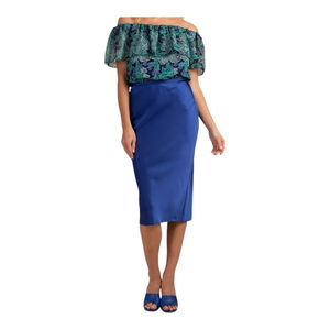 Women's Trina Turk Blue Satin Midi Skirt, Size 10